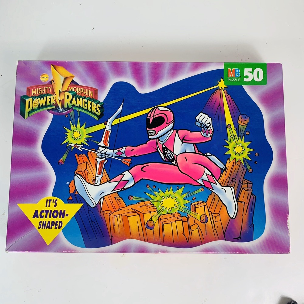 1994 MB Mighty Morphin Power Rangers Pink Ranger Action Shaped 50 Piece Puzzle